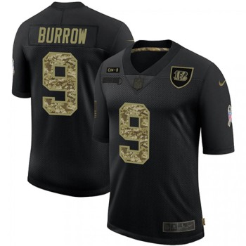 Men's Cincinnati Bengals #9 Joe Burrow 2020 Black Camo Salute To Service Limited Stitched Jersey Men's Cincinnati Bengals #9 Joe Burrow 2020 Black Camo Salute To Service Limited Stitched Jersey