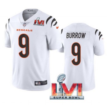 Men's Cincinnati Bengals #9 Joe Burrow 2022 White Super Bowl LVI Vapor Limited Stitched Jersey Men's Cincinnati Bengals #9 Joe Burrow 2022 White Super Bowl LVI Vapor Limited Stitched Jersey