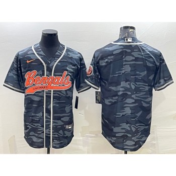 Men's Cincinnati Bengals Blank Grey Camo With Patch Cool Base Stitched Baseball Jersey Men's Cincinnati Bengals Blank Grey Camo With Patch Cool Base Stitched Baseball Jersey