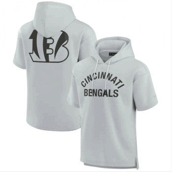 Men's Cincinnati Bengals Gray Super Soft Fleece Short Sleeve Hoodie Men's Cincinnati Bengals Gray Super Soft Fleece Short Sleeve Hoodie