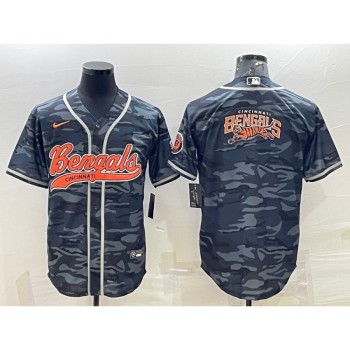 Men's Cincinnati Bengals Grey Camo Team Big Logo With Patch Cool Base Stitched Baseball Jersey Men's Cincinnati Bengals Grey Camo Team Big Logo With Patch Cool Base Stitched Baseball Jersey