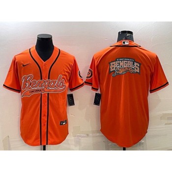 Men's Cincinnati Bengals Orange Team Big Logo With Patch Cool Base Stitched Baseball Jersey Men's Cincinnati Bengals Orange Team Big Logo With Patch Cool Base Stitched Baseball Jersey