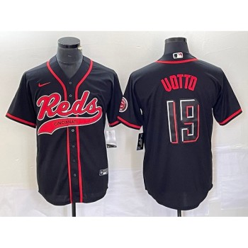 Men's Cincinnati Reds #19 Joey Votto Black Cool Base Stitched Baseball Jersey Men's Cincinnati Reds #19 Joey Votto Black Cool Base Stitched Baseball Jersey