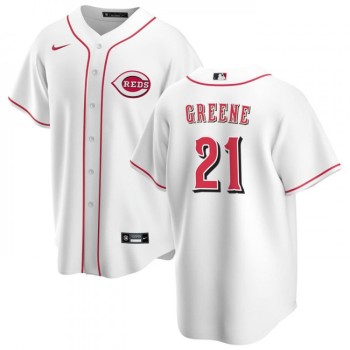 Men's Cincinnati Reds #21 Hunter Greene White Cool Base Stitched Baseball Jersey Men's Cincinnati Reds #21 Hunter Greene White Cool Base Stitched Baseball Jersey