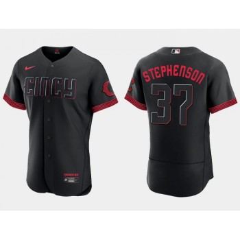 Men's Cincinnati Reds #37 Tyler Stephenson Black 2023 City Connect Flex Base Stitched Jersey Men's Cincinnati Reds #37 Tyler Stephenson Black 2023 City Connect Flex Base Stitched Jersey