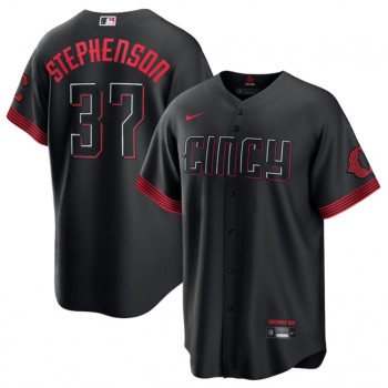 Men's Cincinnati Reds #37 Tyler Stephenson Black 2023 City Connect Stitched Jersey Men's Cincinnati Reds #37 Tyler Stephenson Black 2023 City Connect Stitched Jersey