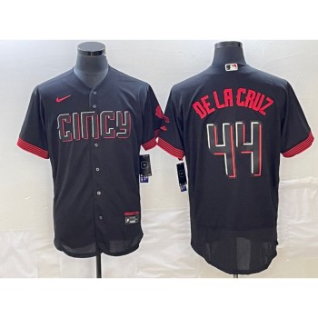 Men's Cincinnati Reds #44 Elly De La Cruz Black 2023 City Connect Flex Base Stitched Jersey Men's Cincinnati Reds #44 Elly De La Cruz Black 2023 City Connect Flex Base Stitched Jersey