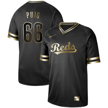 Men's Cincinnati Reds #66 Yasiel Puig Black Gold Stitched MLB Jersey Men's Cincinnati Reds #66 Yasiel Puig Black Gold Stitched MLB Jersey