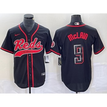 Men's Cincinnati Reds #9 Matt McLain Black Cool Base Stitched Baseball Jersey Men's Cincinnati Reds #9 Matt McLain Black Cool Base Stitched Baseball Jersey