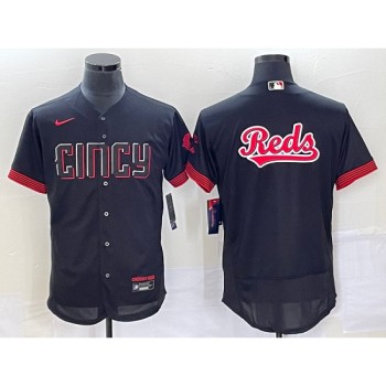 Men's Cincinnati Reds Black 2023 City Connect Big Team Logo Flex Base Stitched Jersey Men's Cincinnati Reds Black 2023 City Connect Big Team Logo Flex Base Stitched Jersey