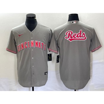Men's Cincinnati Reds Gray Team Big Logo Cool Base Stitched Baseball Jersey Men's Cincinnati Reds Gray Team Big Logo Cool Base Stitched Baseball Jersey