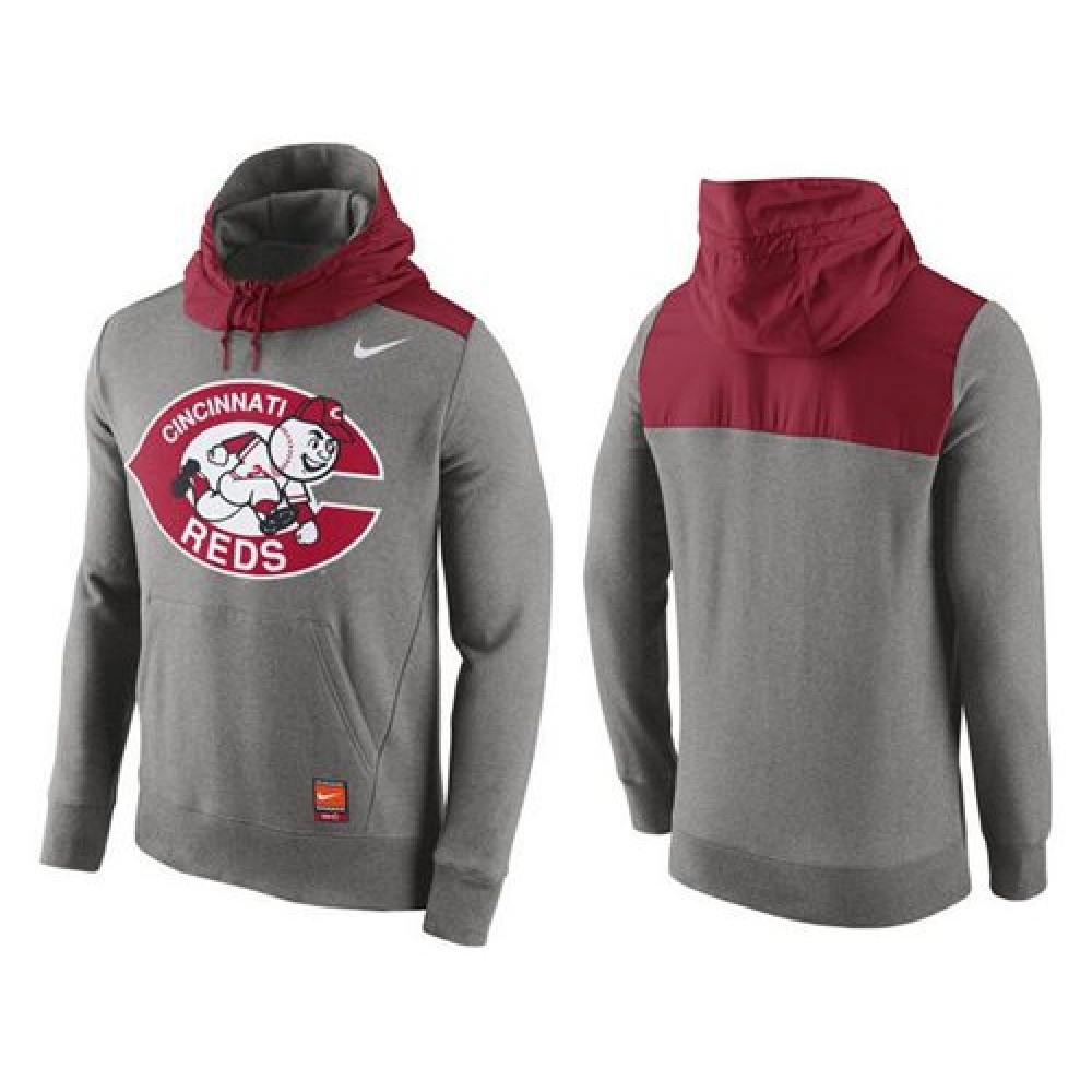 Men's Cincinnati Reds Gray Cooperstown Collection Hybrid Pullover Hoodie