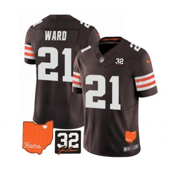 Men's Cleveland Browns #21 Denzel Ward Brown 2023 F.U.S.E. With Jim Brown Memorial Patch Vapor Untouchable Limited Stitched Jersey Men's Cleveland Browns #21 Denzel Ward Brown 2023 F.U.S.E. With Jim Brown Memorial Patch Vapor Untouchable Limited Stitched Jersey