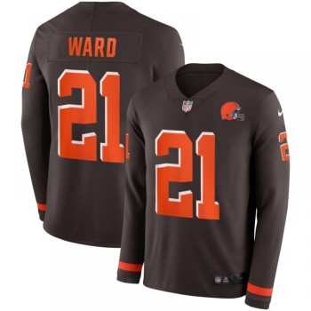 Men's Cleveland Browns #21 Denzel Ward Brown Therma Long Sleeve Stitched NFL Jersey Men's Cleveland Browns #21 Denzel Ward Brown Therma Long Sleeve Stitched NFL Jersey