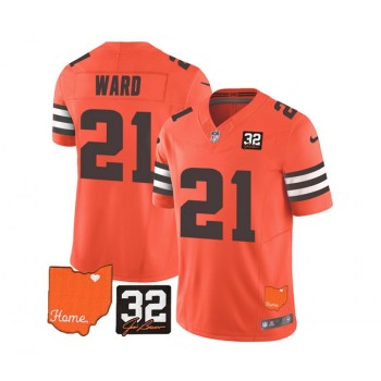 Men's Cleveland Browns #21 Denzel Ward Orange 2023 F.U.S.E. With Jim Brown Memorial Patch Vapor Untouchable Limited Stitched Jersey Men's Cleveland Browns #21 Denzel Ward Orange 2023 F.U.S.E. With Jim Brown Memorial Patch Vapor Untouchable Limited Stitched Jersey