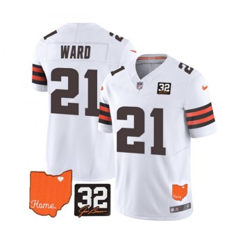 Men's Cleveland Browns #21 Denzel Ward White 2023 F.U.S.E. With Jim Brown Memorial Patch Vapor Untouchable Limited Stitched Jersey Men's Cleveland Browns #21 Denzel Ward White 2023 F.U.S.E. With Jim Brown Memorial Patch Vapor Untouchable Limited Stitched Jersey