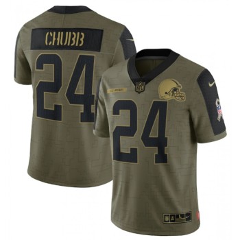 Men's Cleveland Browns #24 Nick Chubb 2021 Olive Salute To Service Limited Stitched Jersey Men's Cleveland Browns #24 Nick Chubb 2021 Olive Salute To Service Limited Stitched Jersey