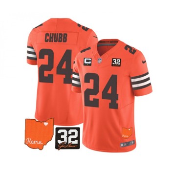 Men's Cleveland Browns #24 Nick Chubb Orange 2023 F.U.S.E. With Jim Brown Memorial Patch And 1-Star C Patch Vapor Untouchable Limited Stitched Jersey Men's Cleveland Browns #24 Nick Chubb Orange 2023 F.U.S.E. With Jim Brown Memorial Patch And 1-Star C Patch Vapor Untouchable Limited Stitched Jersey