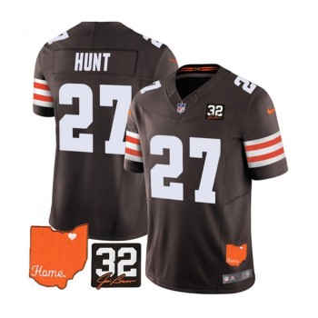 Men's Cleveland Browns #27 Kareem Hunt Brown 2023 F.U.S.E. With Jim Brown Memorial Patch Vapor Untouchable Limited Stitched Jersey Men's Cleveland Browns #27 Kareem Hunt Brown 2023 F.U.S.E. With Jim Brown Memorial Patch Vapor Untouchable Limited Stitched Jersey