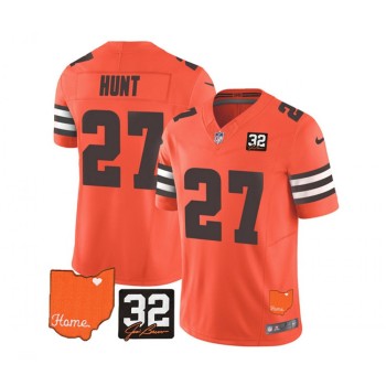 Men's Cleveland Browns #27 Kareem Hunt Orange 2023 F.U.S.E. With Jim Brown Memorial Patch Vapor Untouchable Limited Stitched Jersey Men's Cleveland Browns #27 Kareem Hunt Orange 2023 F.U.S.E. With Jim Brown Memorial Patch Vapor Untouchable Limited Stitched Jersey