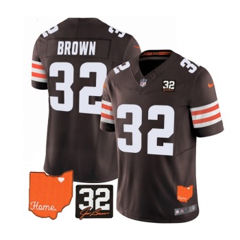 Men's Cleveland Browns #32 Jim Brown Brown 2023 F.U.S.E. With Jim Brown Memorial Patch Vapor Untouchable Limited Stitched Jersey Men's Cleveland Browns #32 Jim Brown Brown 2023 F.U.S.E. With Jim Brown Memorial Patch Vapor Untouchable Limited Stitched Jersey