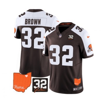 Men's Cleveland Browns #32 Jim Brown Brown/White 2023 F.U.S.E. With Jim Brown Memorial Patch Vapor Untouchable Limited Stitched Jersey Men's Cleveland Browns #32 Jim Brown Brown/White 2023 F.U.S.E. With Jim Brown Memorial Patch Vapor Untouchable Limited Stitched Jersey