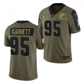 Men's Cleveland Browns #95 Myles Garrett 2021 Olive Salute To Service Limited Stitched Jersey Men's Cleveland Browns #95 Myles Garrett 2021 Olive Salute To Service Limited Stitched Jersey