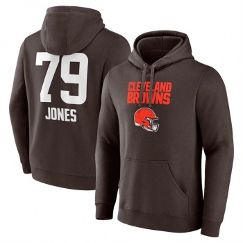 Men's Cleveland Browns #79 Dawand Jones Brown Team Wordmark Player Name & Number Pullover Hoodie Men's Cleveland Browns #79 Dawand Jones Brown Team Wordmark Player Name & Number Pullover Hoodie