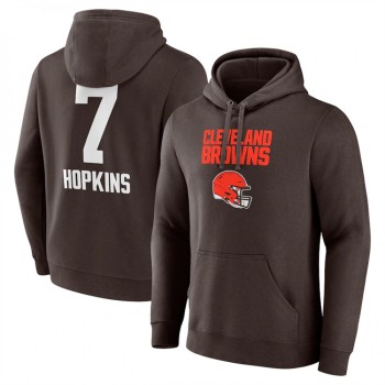 Men's Cleveland Browns #7 Dustin Hopkins Brown Team Wordmark Player Name & Number Pullover Hoodie Men's Cleveland Browns #7 Dustin Hopkins Brown Team Wordmark Player Name & Number Pullover Hoodie
