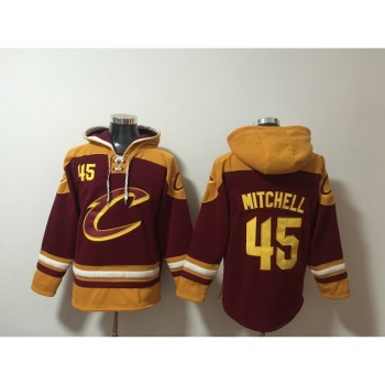 Men's Cleveland Cavaliers #45 Donovan Mitchell Red Ageless Must-Have Lace-Up Pullover Hoodie Men's Cleveland Cavaliers #45 Donovan Mitchell Red Ageless Must-Have Lace-Up Pullover Hoodie