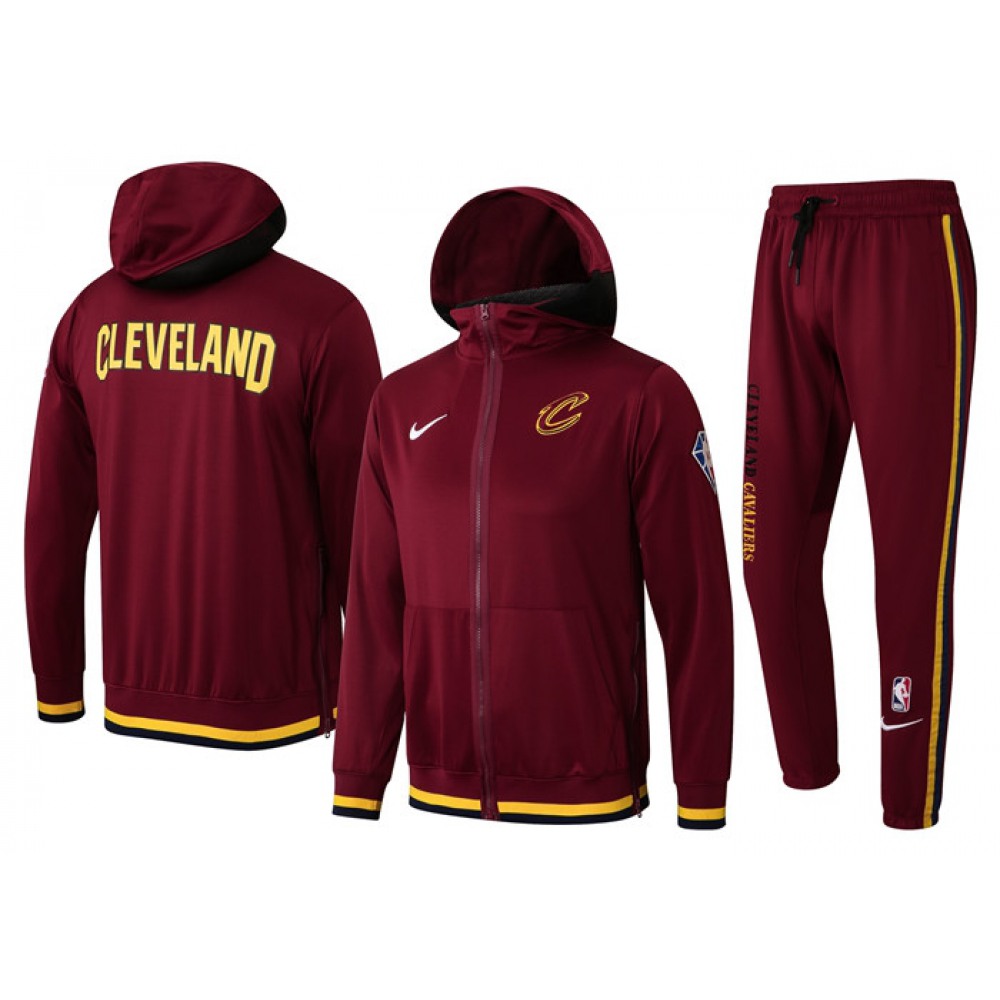 Men's Cleveland Cavaliers 75th Anniversary Burgundy Performance Showtime Full-Zip Hoodie Jacket And Pants  Suit