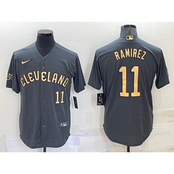 Men's Cleveland Guardians #11 Jose Ramirez 2022 All-Star Charcoal Cool Base Stitched Baseball Jersey Men's Cleveland Guardians #11 Jose Ramirez 2022 All-Star Charcoal Cool Base Stitched Baseball Jersey