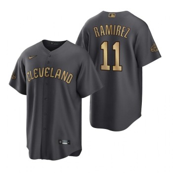 Men's Cleveland Guardians #11 Jose Ramirez 2022 All-Star Charcoal Cool Base Stitched Baseball Jersey Men's Cleveland Guardians #11 Jose Ramirez 2022 All-Star Charcoal Cool Base Stitched Baseball Jersey