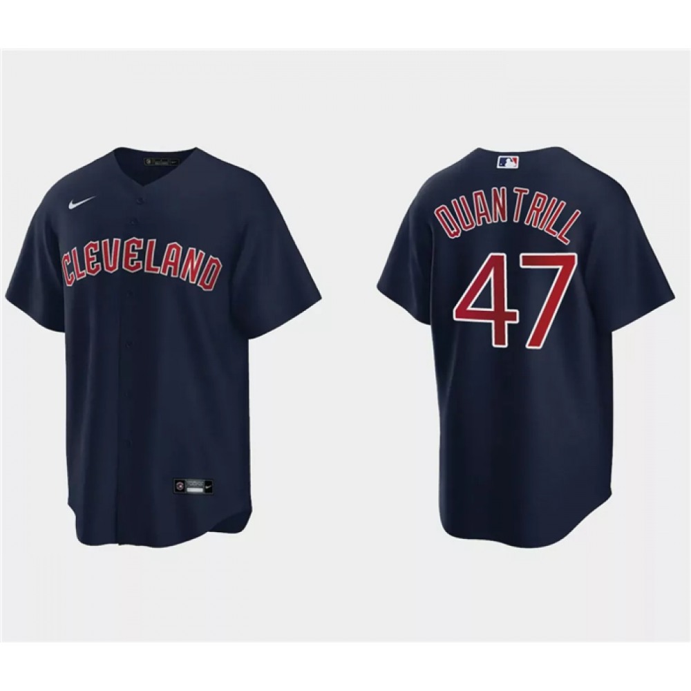Men's Cleveland Guardians #47 Cal Quantrill Navy Cool Base Stitched Jersey
