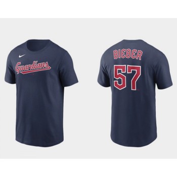 Men's Cleveland Guardians #57 Shane Bieber Navy Name & Number T-Shirt Men's Cleveland Guardians #57 Shane Bieber Navy Name & Number T-Shirt