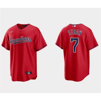 Men's Cleveland Guardians #7 Myles Straw Red Cool Base Stitched Jersey Men's Cleveland Guardians #7 Myles Straw Red Cool Base Stitched Jersey