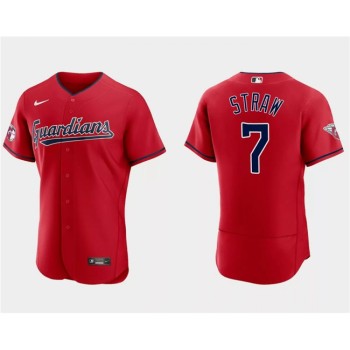 Men's Cleveland Guardians #7 Myles Straw Red Flex Base Stitched Jersey Men's Cleveland Guardians #7 Myles Straw Red Flex Base Stitched Jersey