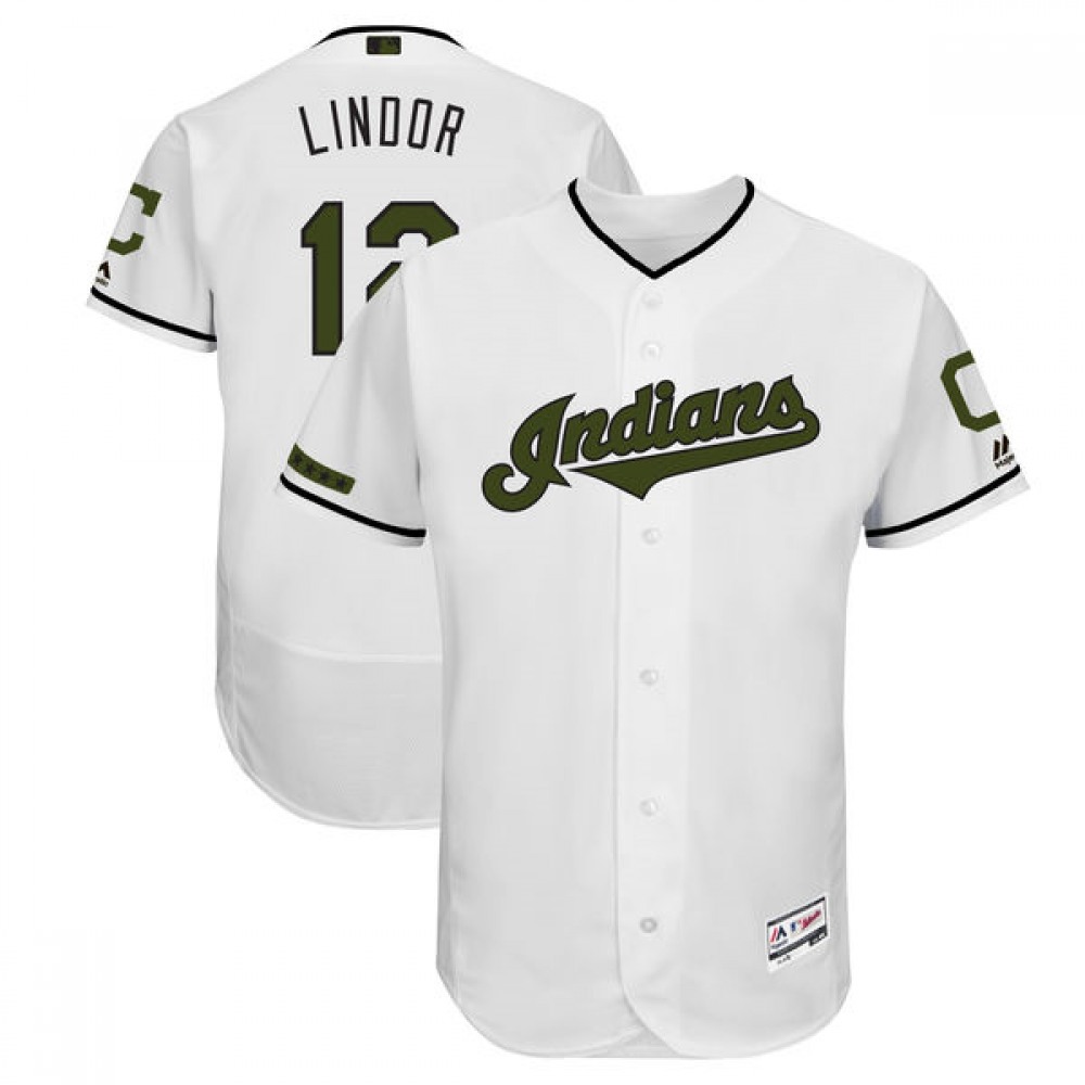 Men's Cleveland indians #12 Francisco Lindor White 2018 Memorial Day Flexbase Stitched MLB Jersey
