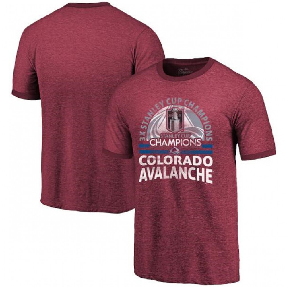Men's Colorado Avalanche Burgundy 3-Time Stanley Cup Champions Ringer Tri-Blend T-Shirt