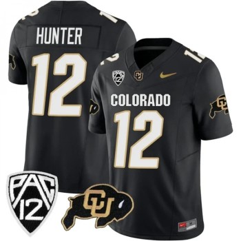 Men's Colorado Buffaloes #12 Travis Hunter Black 2023 F.U.S.E. With PAC-12 Patch Stitched Football Jersey Men's Colorado Buffaloes #12 Travis Hunter Black 2023 F.U.S.E. With PAC-12 Patch Stitched Football Jersey