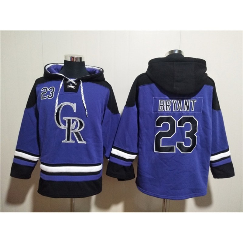 Men's Colorado Rockies #23 Kris Bryant Purple Ageless Must-Have Lace-Up Pullover Hoodie Men's Colorado Rockies #23 Kris Bryant Purple Ageless Must-Have Lace-Up Pullover Hoodie