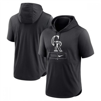 Men's Colorado Rockies Black Short Sleeve Pullover Hoodie Men's Colorado Rockies Black Short Sleeve Pullover Hoodie