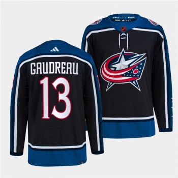 Men's Columbus Blue Jackets #13 Johnny Gaudreau Black 2022-23 Reverse Retro Stitched Jersey Men's Columbus Blue Jackets #13 Johnny Gaudreau Black 2022-23 Reverse Retro Stitched Jersey
