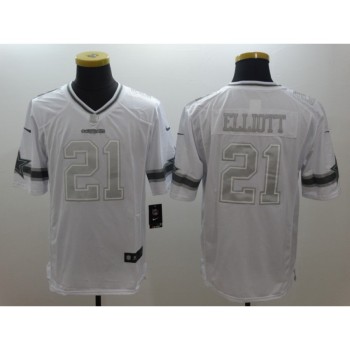 Men's Dallas Cowboys#21 Ezekiel Elliott White Stitched NFL Limited Platinum Jersey Men's Dallas Cowboys#21 Ezekiel Elliott White Stitched NFL Limited Platinum Jersey