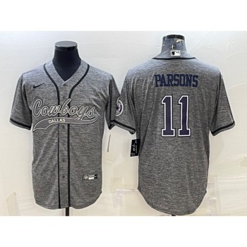 Men's Dallas Cowboys #11 Micah Parsons Grey With Patch Cool Base Stitched Baseball Jersey Men's Dallas Cowboys #11 Micah Parsons Grey With Patch Cool Base Stitched Baseball Jersey