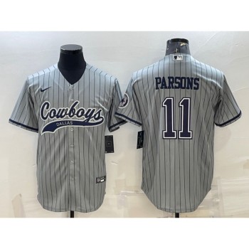 Men's Dallas Cowboys #11 Micah Parsons Grey With Patch Cool Base Stitched Baseball Jersey Men's Dallas Cowboys #11 Micah Parsons Grey With Patch Cool Base Stitched Baseball Jersey