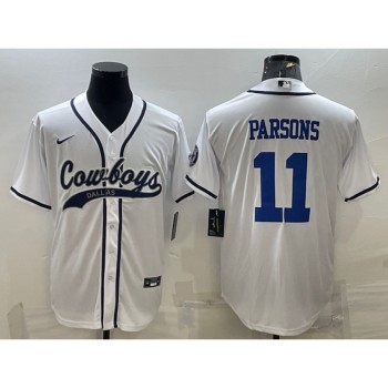Men's Dallas Cowboys #11 Micah Parsons White With Patch Cool Base Stitched Baseball Jersey Men's Dallas Cowboys #11 Micah Parsons White With Patch Cool Base Stitched Baseball Jersey