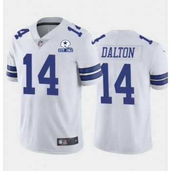Men's Dallas Cowboys #14 Andy Dalton White With Established In 1960 Patch Limited Stitched Jersey Men's Dallas Cowboys #14 Andy Dalton White With Established In 1960 Patch Limited Stitched Jersey