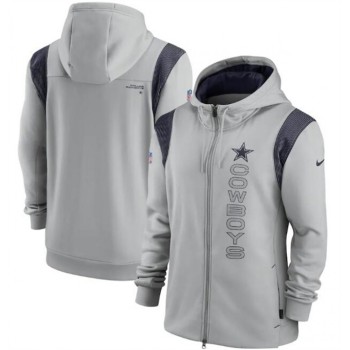 Men's Dallas Cowboys 2021 Gray Sideline Team Performance Full-Zip Hoodie Men's Dallas Cowboys 2021 Gray Sideline Team Performance Full-Zip Hoodie