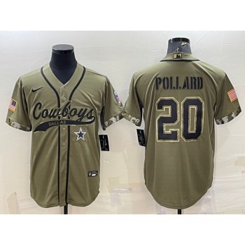 Men's Dallas Cowboys #20 Tony Pollard 2022 Olive Salute to Service Cool Base Stitched Baseball Jersey Men's Dallas Cowboys #20 Tony Pollard 2022 Olive Salute to Service Cool Base Stitched Baseball Jersey